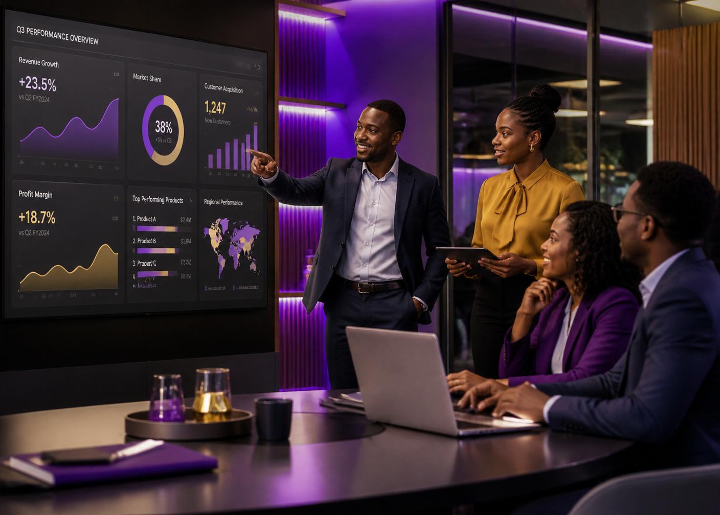 African business team viewing analytics